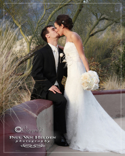Anna and Corey enjoy a kiss at Hacienda Del Sol, Tucson, Arizona.