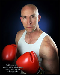 Actor Sean Berube poses as a boxer.