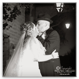 Ashley and Paul enjoy their first kiss as man and wife, at Tohono Chul Park.