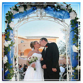 Cheryl and Steve, share their second kiss, at Las Candelas, in Tucson.