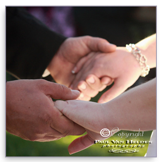 Robin and Ethan hold hands, as they exchange wedding vows at the Westward Look Resort, in Tucson.